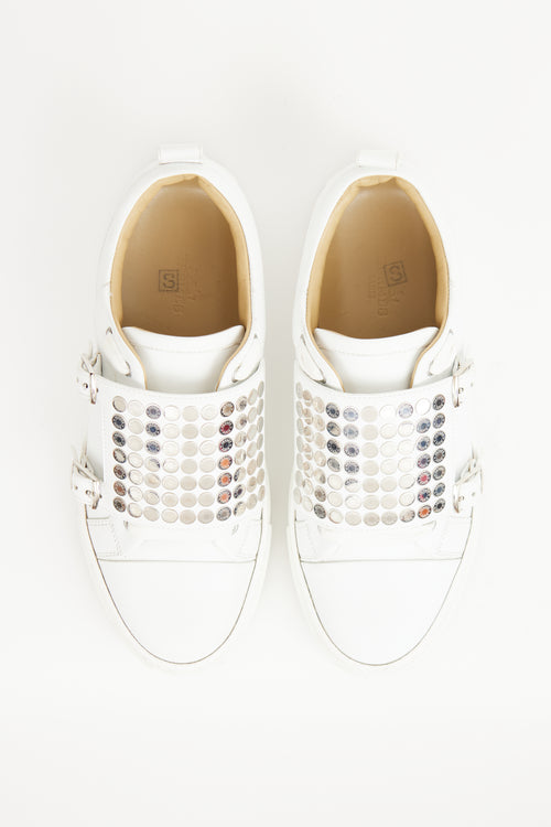 White 
Silver Leather Studded Sneaker