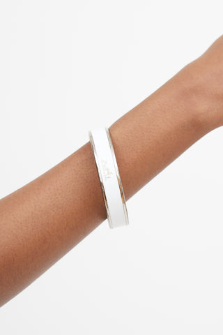 Hermès White 
Silver Printed Logo Caleche Bangle