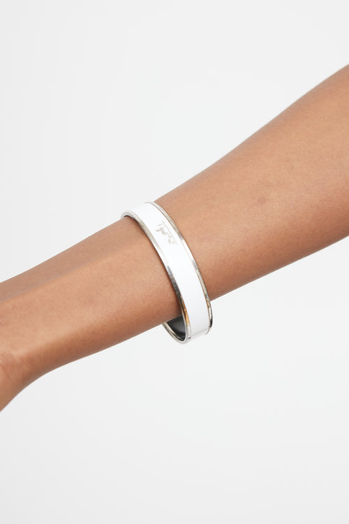 Hermès White 
Silver Printed Logo Caleche Bangle