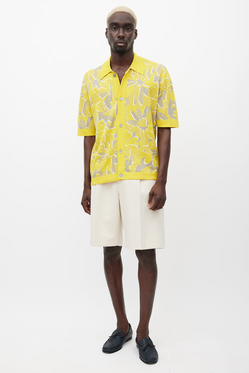 Hermès Yellow 
Grey Floral Woven Shirt