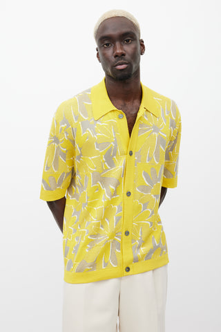 Hermès Yellow 
Grey Floral Woven Shirt