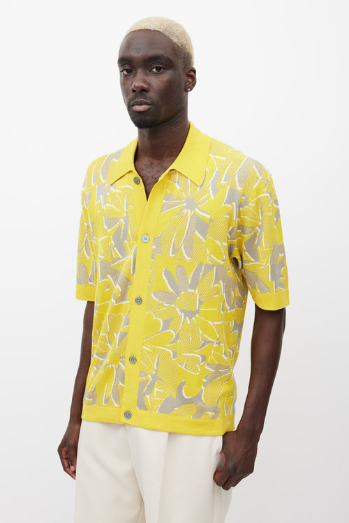 Hermès Yellow 
Grey Floral Woven Shirt