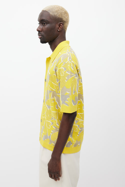 Hermès Yellow 
Grey Floral Woven Shirt