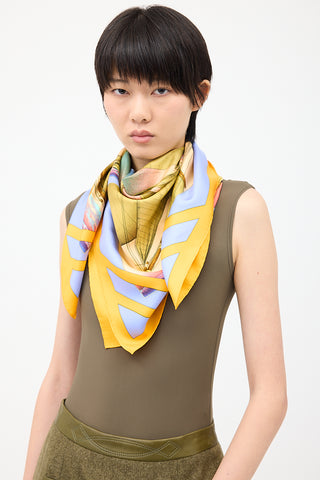 Hermès Yellow 
Multi Silk Rafales 90 Scarf