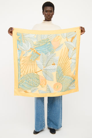 Hermès Yellow Les Perroquets Silk Scarf