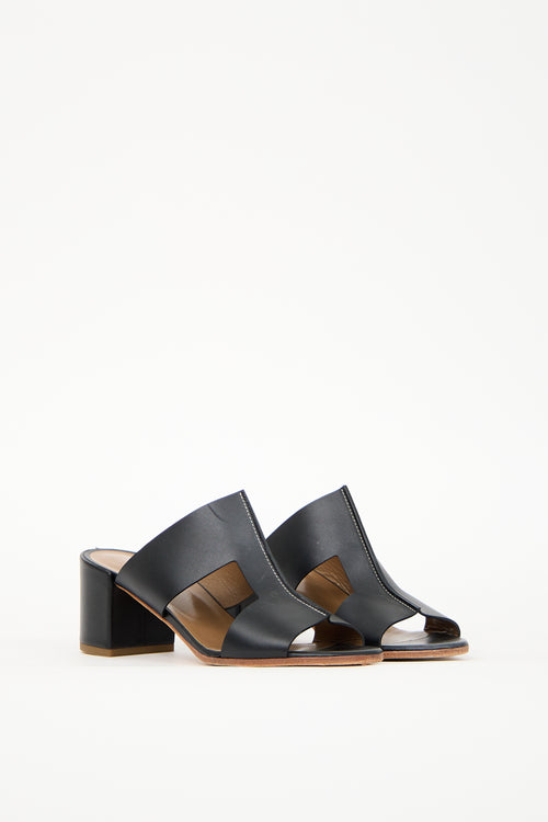 Hermès Black Leather Ostia Sandal