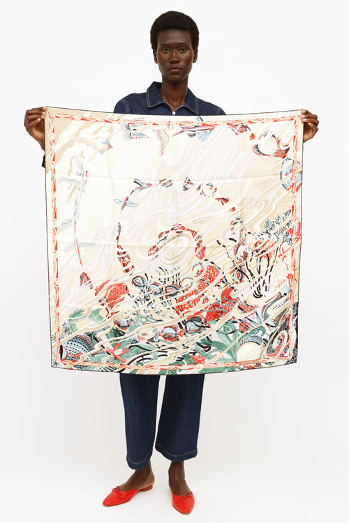 Hermès Cream De La Mer Au Ciel Silk Scarf