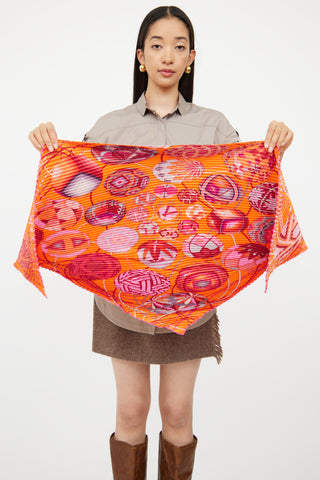 Hermès Orange 
Multi L
Art du Temari Losange Plisse Scarf