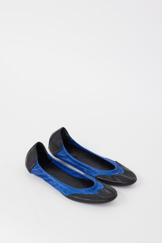 Hermès Black 
Blue Leather Brogue Ballet Flat