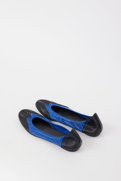 Hermès Black 
Blue Leather Brogue Ballet Flat