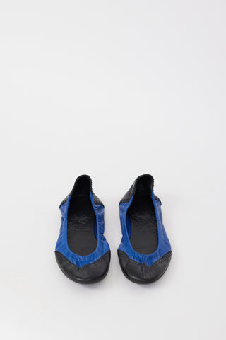 Hermès Black 
Blue Leather Brogue Ballet Flat