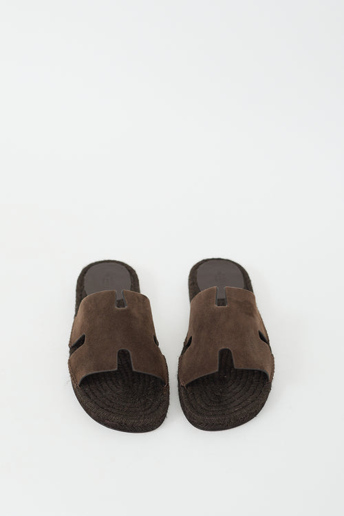 Hermès Brown Suede Antigua Espadrille Sandal