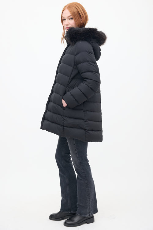 Herno Black Down 
Faux Fur Puffer Coat