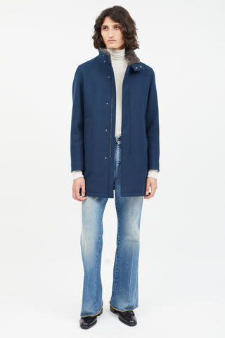 Herno Blue Wool Fur Coat