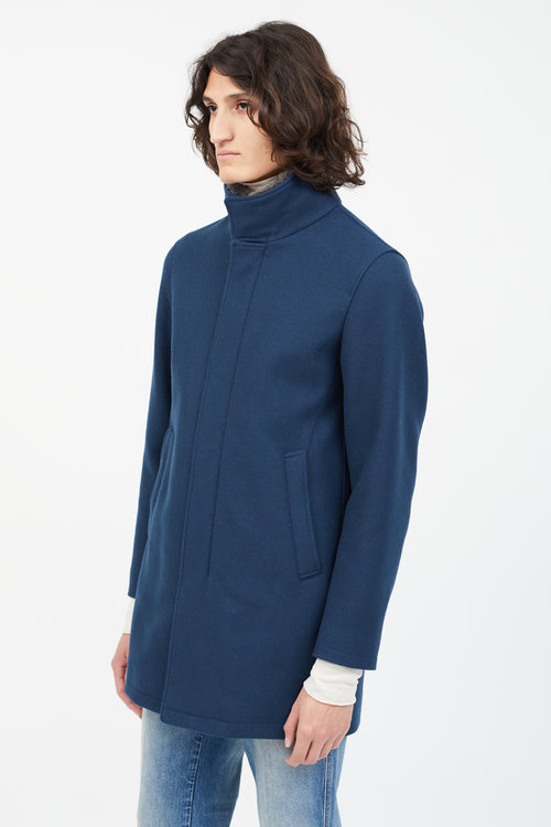 Herno Blue Wool Fur Coat