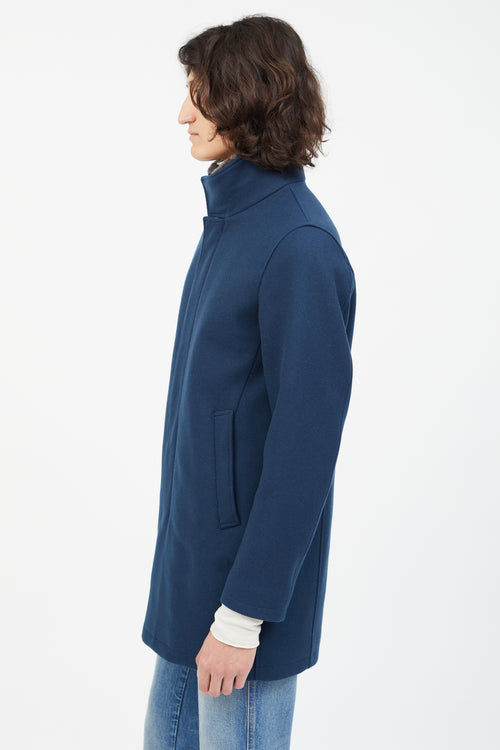 Herno Blue Wool Fur Coat