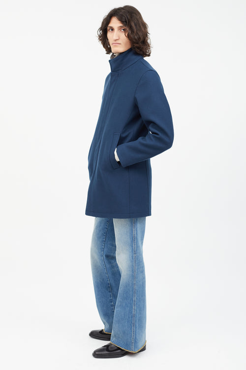 Herno Blue Wool Fur Coat