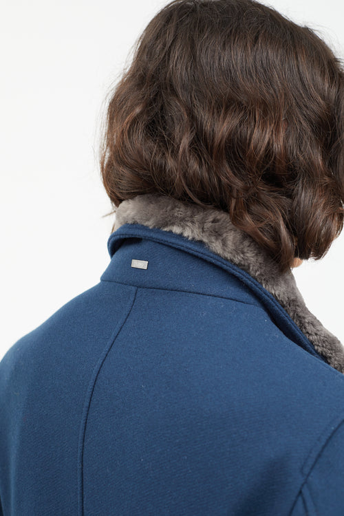 Herno Blue Wool Fur Coat