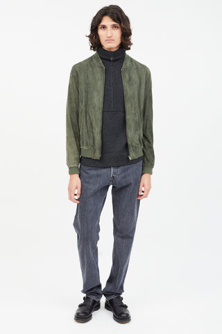 Herno Green Suede Bomber Jacket