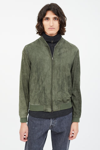 Herno Green Suede Bomber Jacket