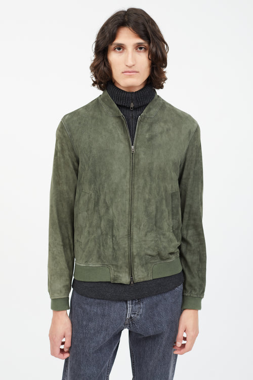 Herno Green Suede Bomber Jacket