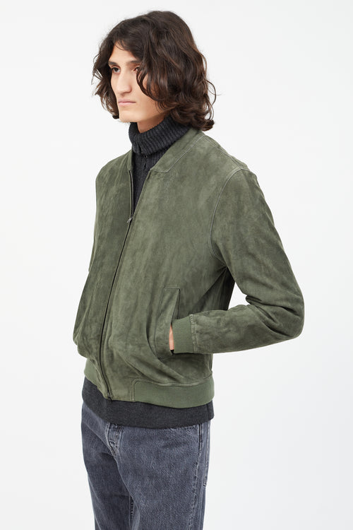 Herno Green Suede Bomber Jacket