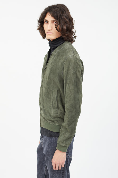 Herno Green Suede Bomber Jacket