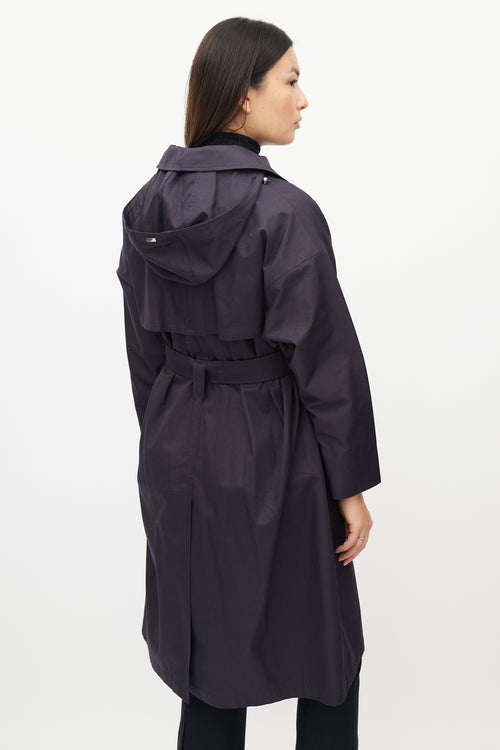 Herno Navy Belted Hooded Coat