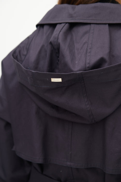 Herno Navy Belted Hooded Coat