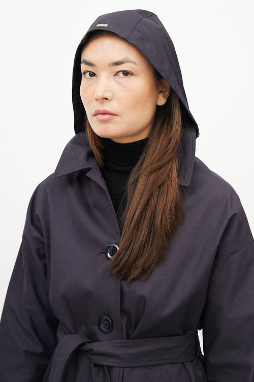 Herno Navy Belted Hooded Coat