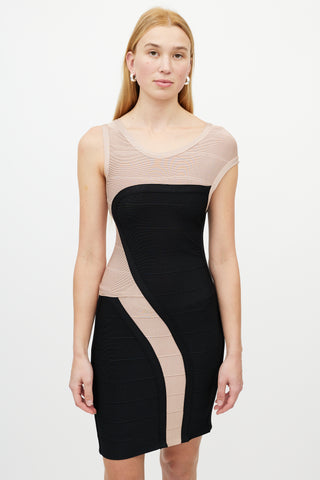 Hervé Léger Beige 
Black Bandage Dress