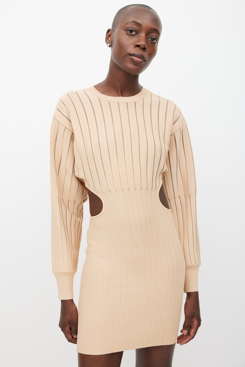 Hervé Léger Beige Ribbed Cut Out Bandage Dress