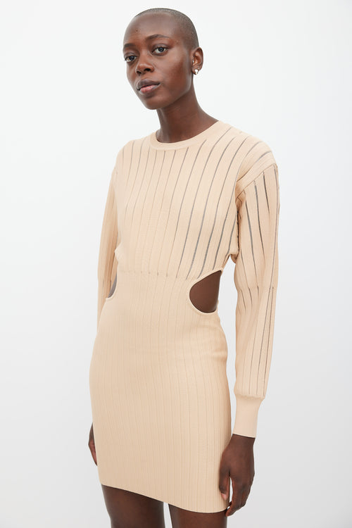 Hervé Léger Beige Ribbed Cut Out Bandage Dress