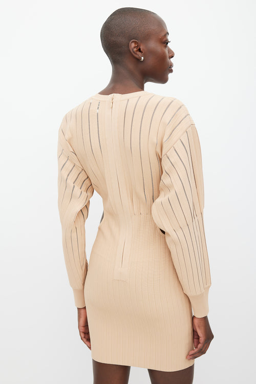 Hervé Léger Beige Ribbed Cut Out Bandage Dress