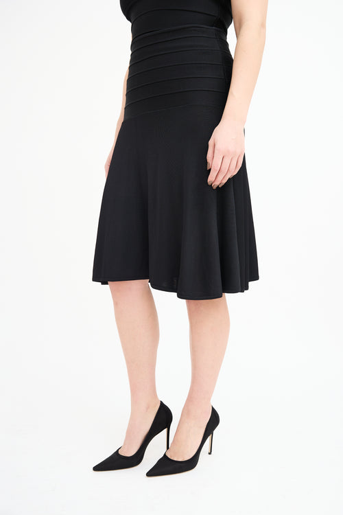 Hervé Léger Black Bandage Flounce Midi Skirt