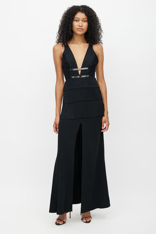 Hervé Léger Black Fringe Maxi Dress