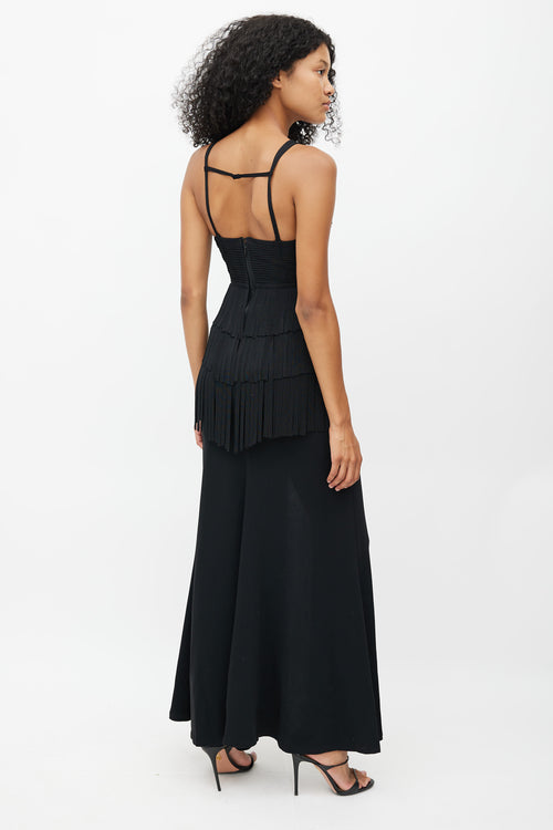 Hervé Léger Black Fringe Maxi Dress