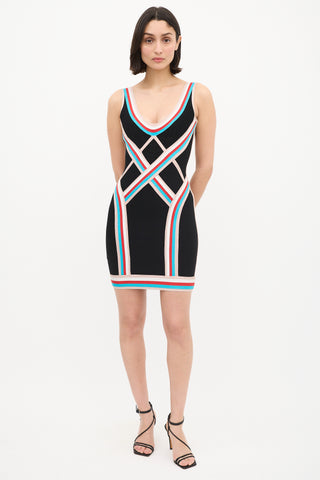 Hervé Léger Black 
Multi Stripe Bandage Dress