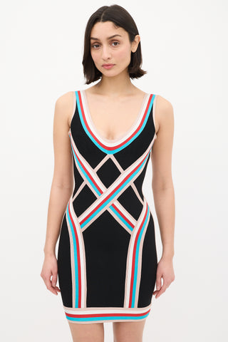 Hervé Léger Black 
Multi Stripe Bandage Dress