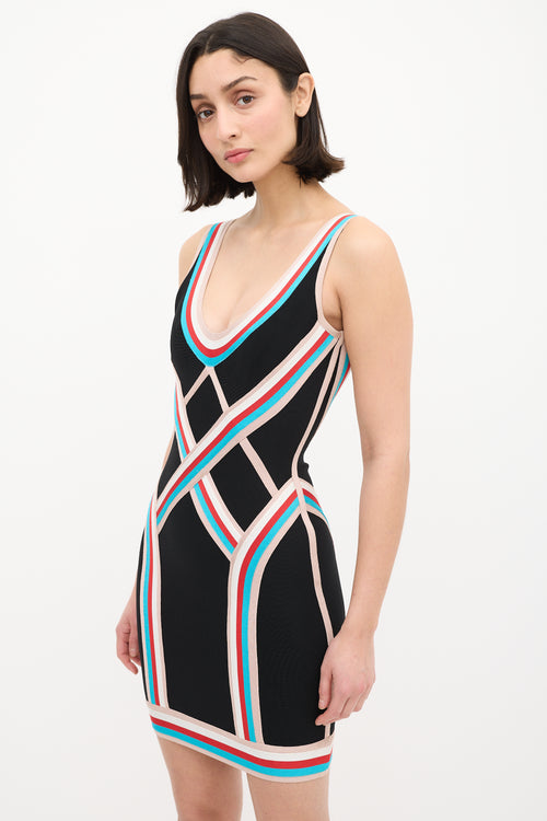 Hervé Léger Black 
Multi Stripe Bandage Dress