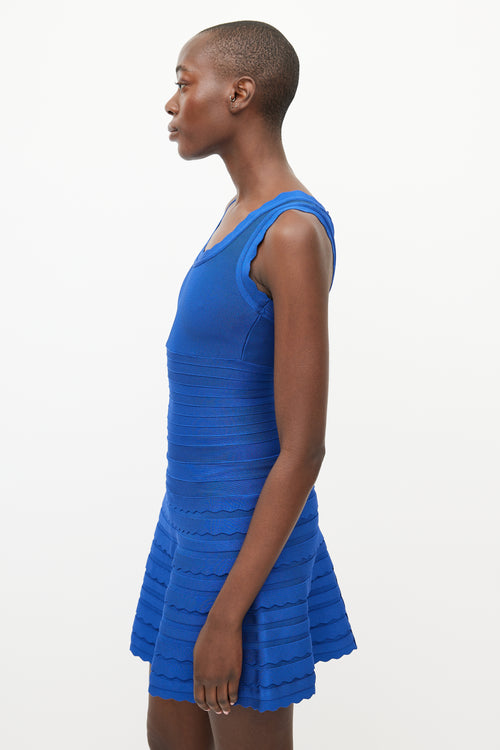 Hervé Léger Blue Ribbed Jules Bandage Dress