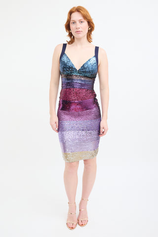 Hervé Léger Blue 
Purple Ombré Sequin Dress