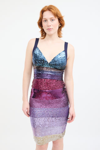 Hervé Léger Blue 
Purple Ombré Sequin Dress