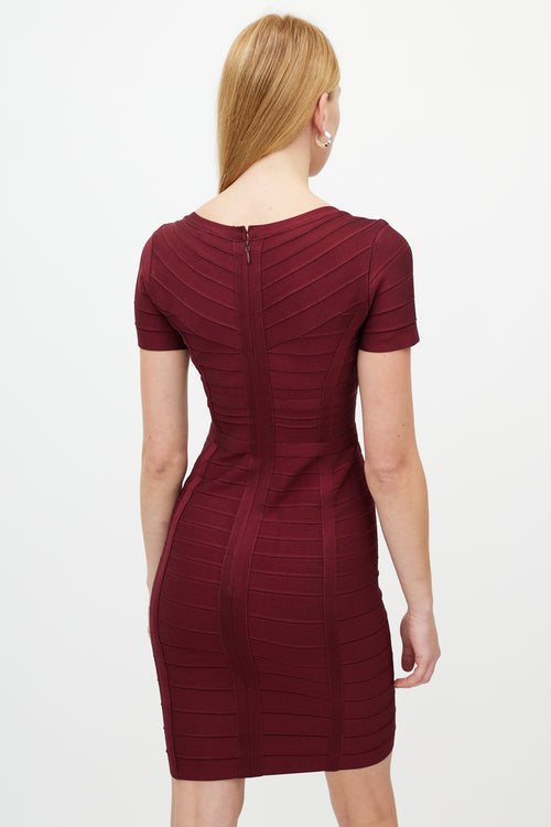 Hervé Léger Burgundy V-Neck Bandage Dress