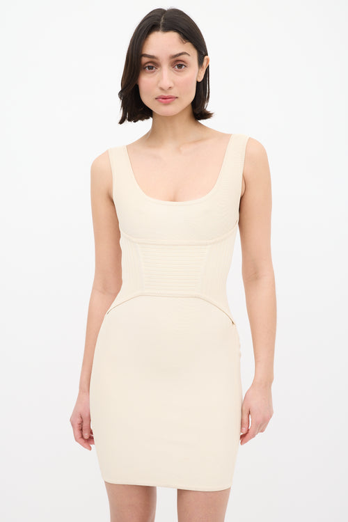 Hervé Léger Cream Rib Panel Mini Dress