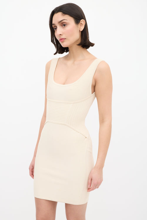 Hervé Léger Cream Rib Panel Mini Dress