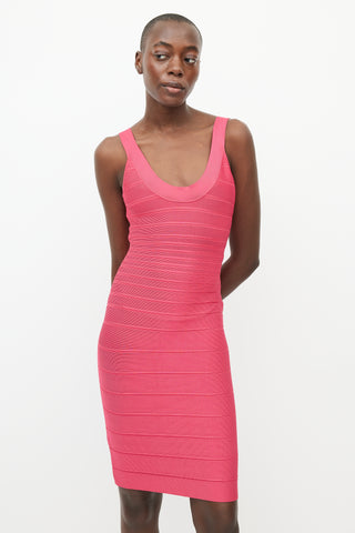 Hervé Léger Fuchsia Ribbed Sydney Bandage Dress