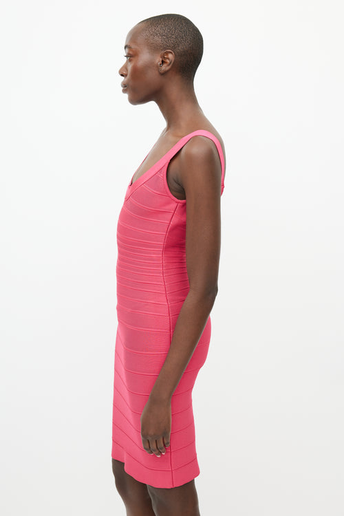 Hervé Léger Fuchsia Ribbed Sydney Bandage Dress