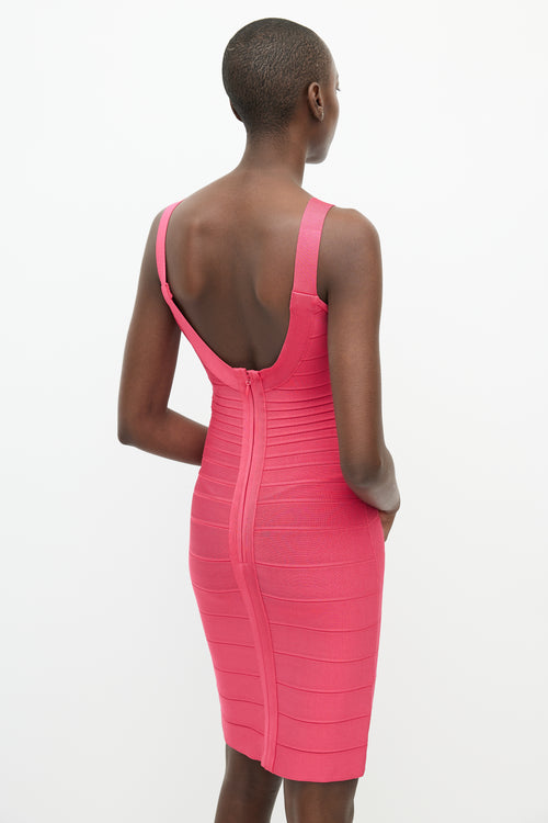 Hervé Léger Fuchsia Ribbed Sydney Bandage Dress