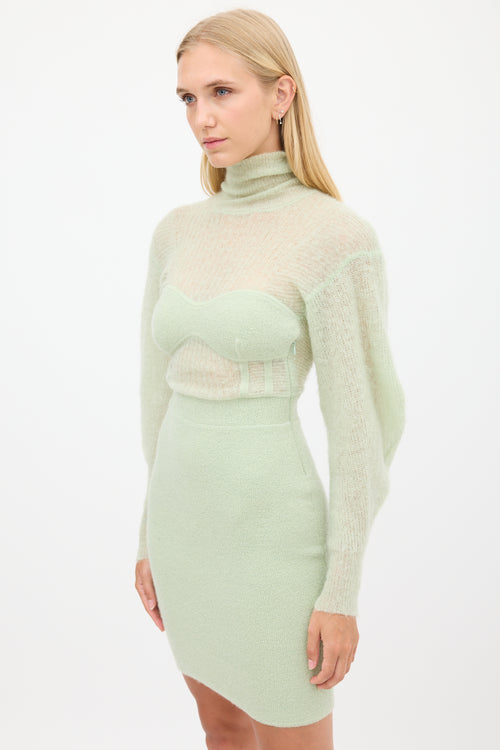 Hervé Léger Green Ribbed Knit Bustier Dress